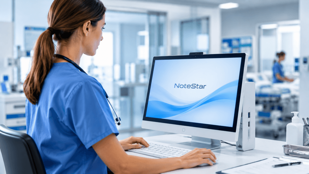 Komputer medyczny NoteStar w stanowisku pracy personelu szpitala